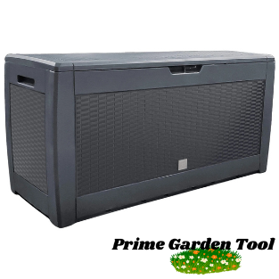 Coffre de Rangement Exterieur 310L en PP 119x48x60CM Style Polyrotin Anthracite – Prime Garden Tools