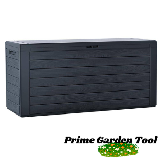 Coffre de Rangement Exterieur 280L en PP 116x44x55CM Style Bois Anthracite – Prime Garden Tools